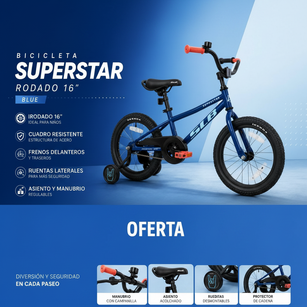 Bicicleta Superstar Rodado 16 Blue