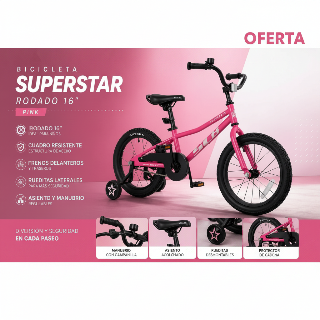 Bicicleta Superstar Rodado 16 Pink