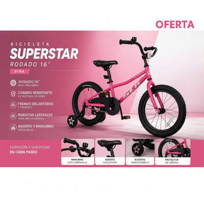 Bicicleta Superstar Rodado 16 Pink