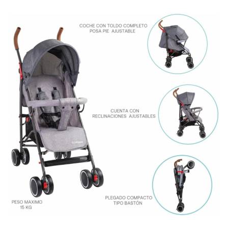 Coche Bebe Bebesit Clap 5103 Gris - Imagen 4