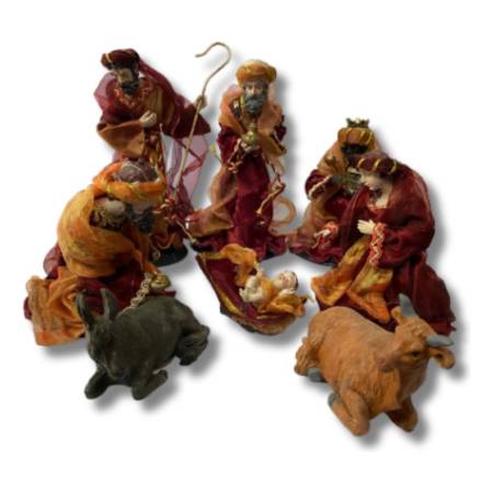 Pesebre Ceramica Y Tela Navideño 9 Pcs Navidad Kanata