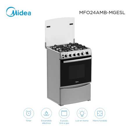 Cocina A Gas Con Grill Midea Mfo24ambmges Color Gris - Imagen 3