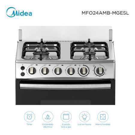 Cocina A Gas Con Grill Midea Mfo24ambmges Color Gris - Imagen 4