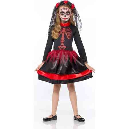 Vestido De Niña Catrina,esqueleto Brillos Y Tiara Con Encaje