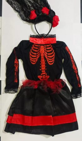 Vestido De Niña Catrina,esqueleto Brillos Y Tiara Con Encaje - Image 2