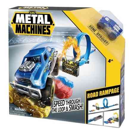 Pista De Metal Machines Road Rampage Con Lanzador Y Carro