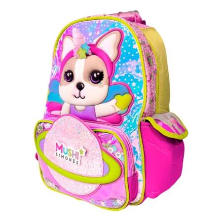Mochila Simones De Espalda 40x30x15 Cm Perro Rosa Bolsillo
