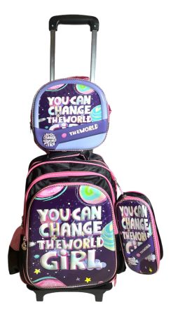 Mochila Escolar Con Carro 17 Con Lunchera Y Cartuchera