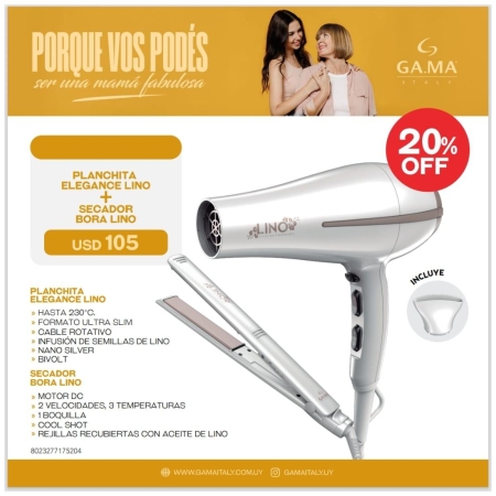 Planchita Elegance Lino + Secador Bora Lino