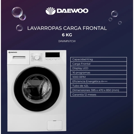 Lavarropas Daewoo Carga Frontal 6kg - Imagen 3