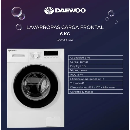 Lavarropas Daewoo Carga Frontal 6kg - Imagen 3