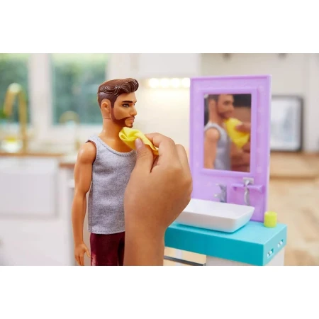 Muñeco Ken Barbie Muebles Baño Afeitar Fyk51 Mundo Kanata - Imagen 5