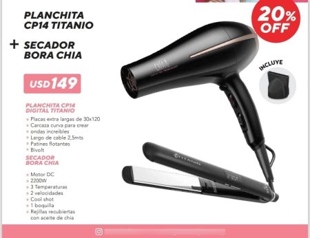 Planchita De Pelo Cp14 Titanio + Secador Bora Chia - Imagen 2