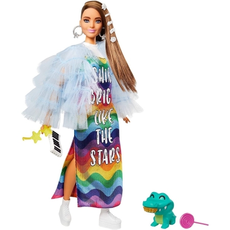 Muñeca Barbie Extra Doll # 9 En Chaqueta Azul Con Volantes - Imagen 2