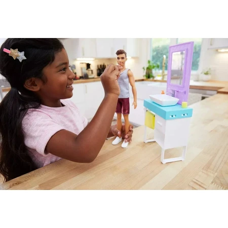 Muñeco Ken Barbie Muebles Baño Afeitar Fyk51 Mundo Kanata - Imagen 3