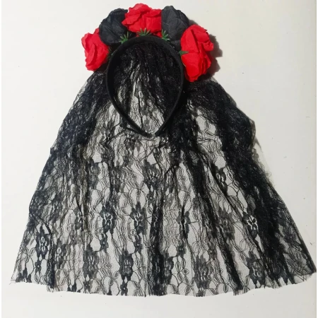 Vestido De Niña Catrina,esqueleto Brillos Y Tiara Con Encaje - Imagen 4