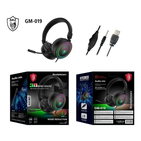 Auriculares Gamer Gm-019 Negro Con Luz Led Mundo Kanata - Imagen 3