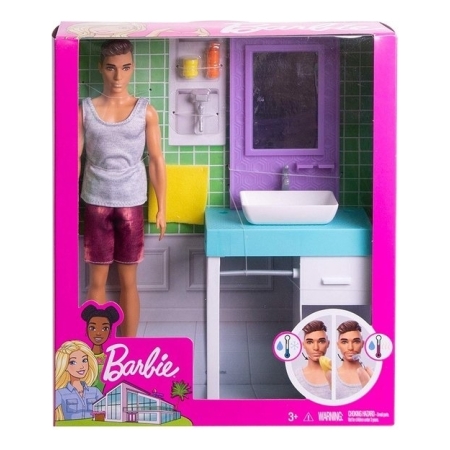 Muñeco Ken Barbie Muebles Baño Afeitar Fyk51 Mundo Kanata - Imagen 6