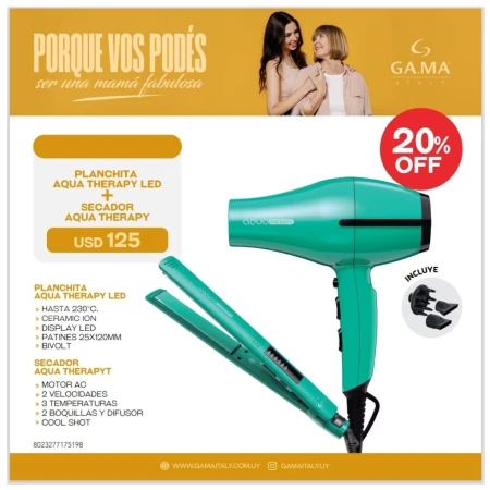 Planchita Aqua Therapy led + Secador Aqua Therapy